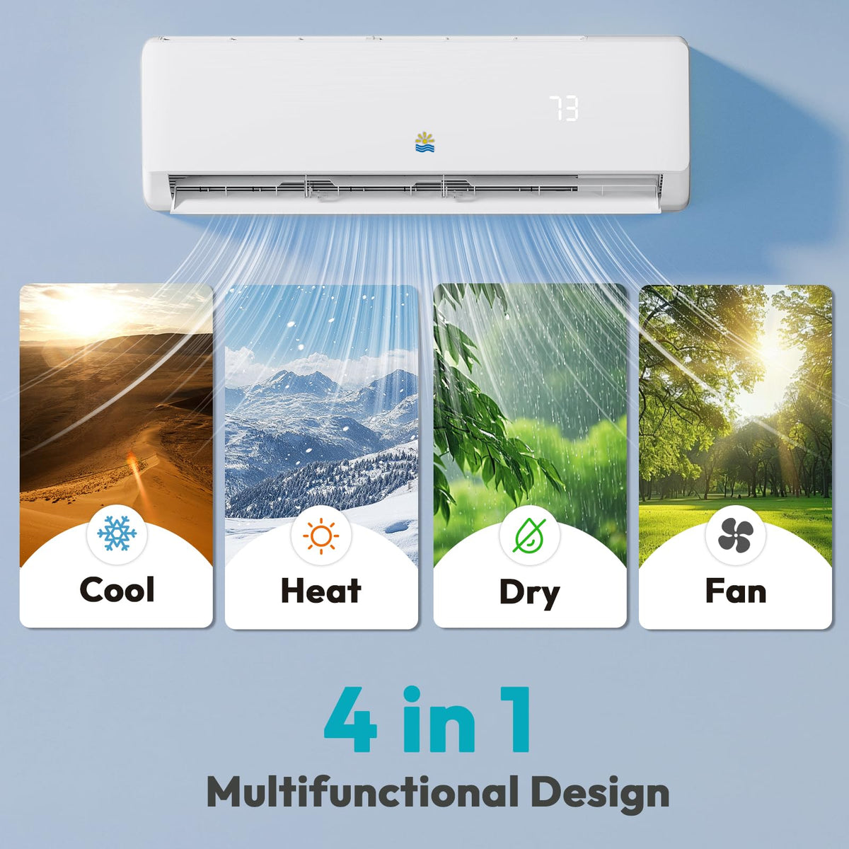 Mini Split AC/Heating System - 19 SEER2 9000 BTU Mini Split AC Unit Inverter Heating and Cooling, 115v Energy