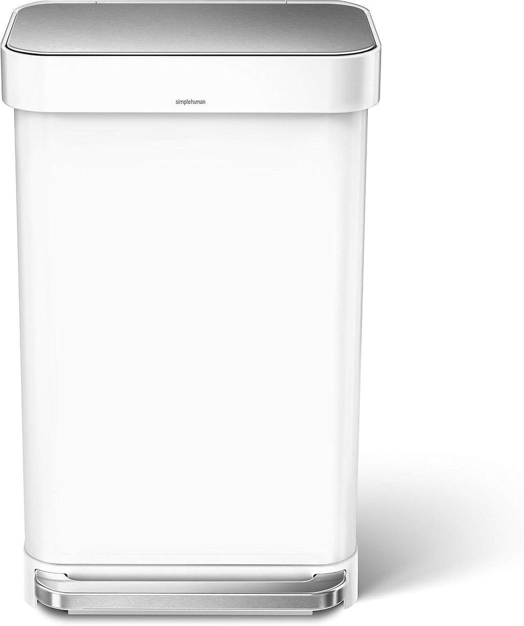 Kitchen Trash Can with Lid, Touchless Waste Bin, Large 45 Liter, Rectangular, White Stainless Steel