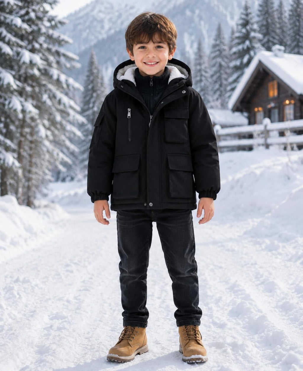 Boy's Winter Coat Fleece Lined Waterproof Jacket Puffy Coat Thick Hooded Down Outdoor Coats