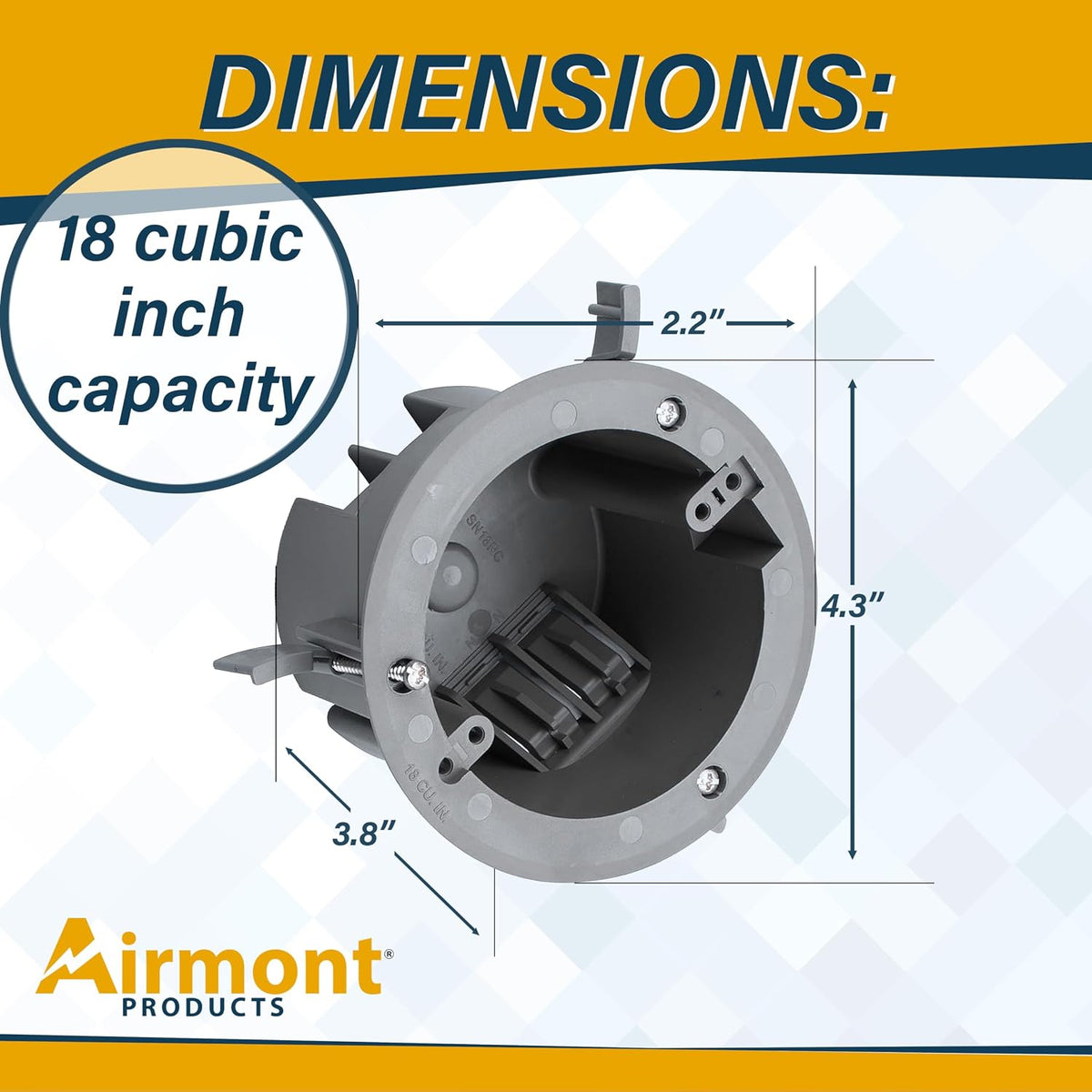(Pack of 1) 4'' Old Work Round Electrical Box, One-Gang Grey PVC Junction Box, 18 Inch Capacity, Round Ceiling