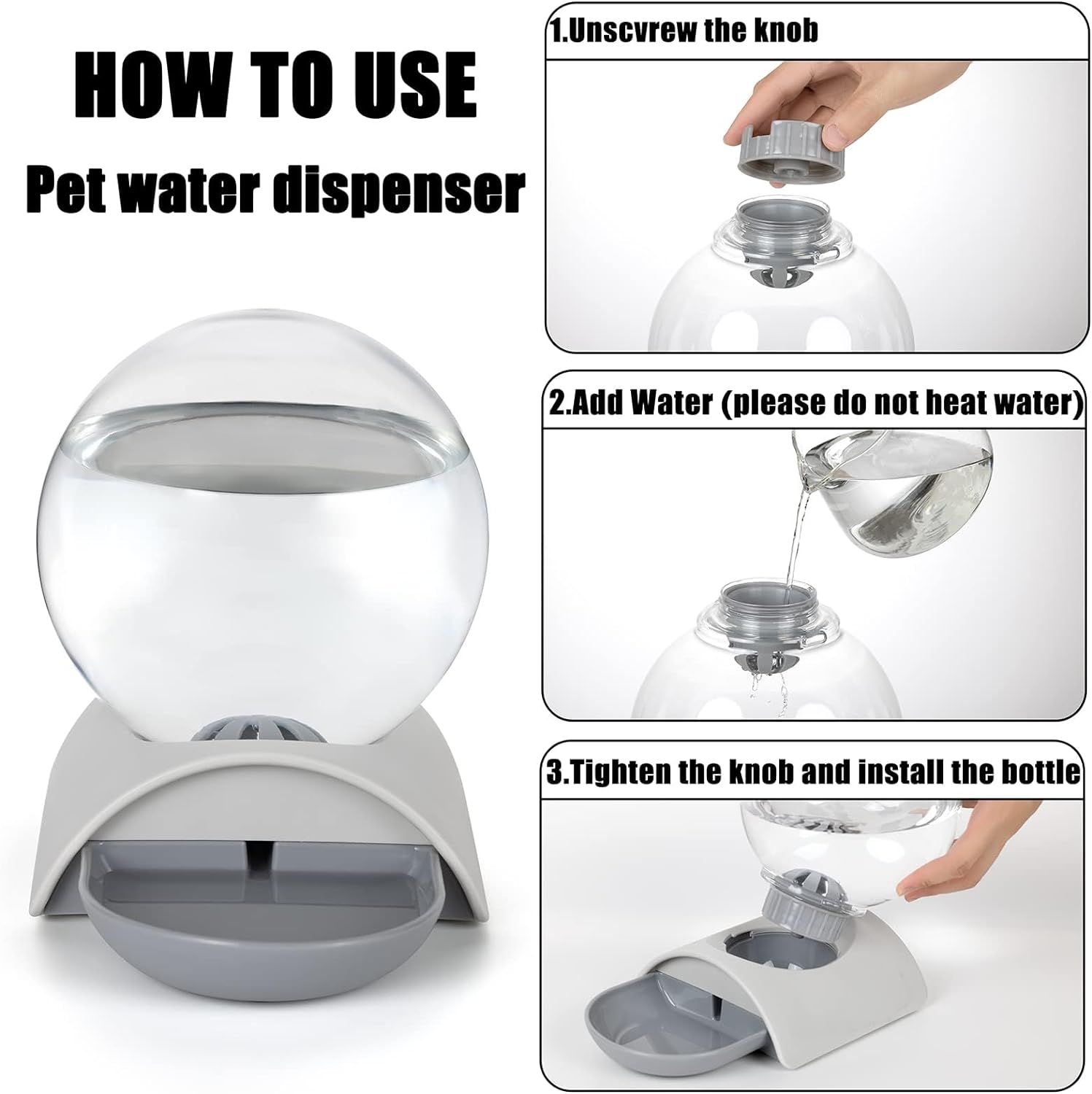 Pet Water Dispenser, 2.8L Automatic Gravity Cat Water Dispenser for Cats, Dogs & Rabbit, Detachable Cat Dog Water