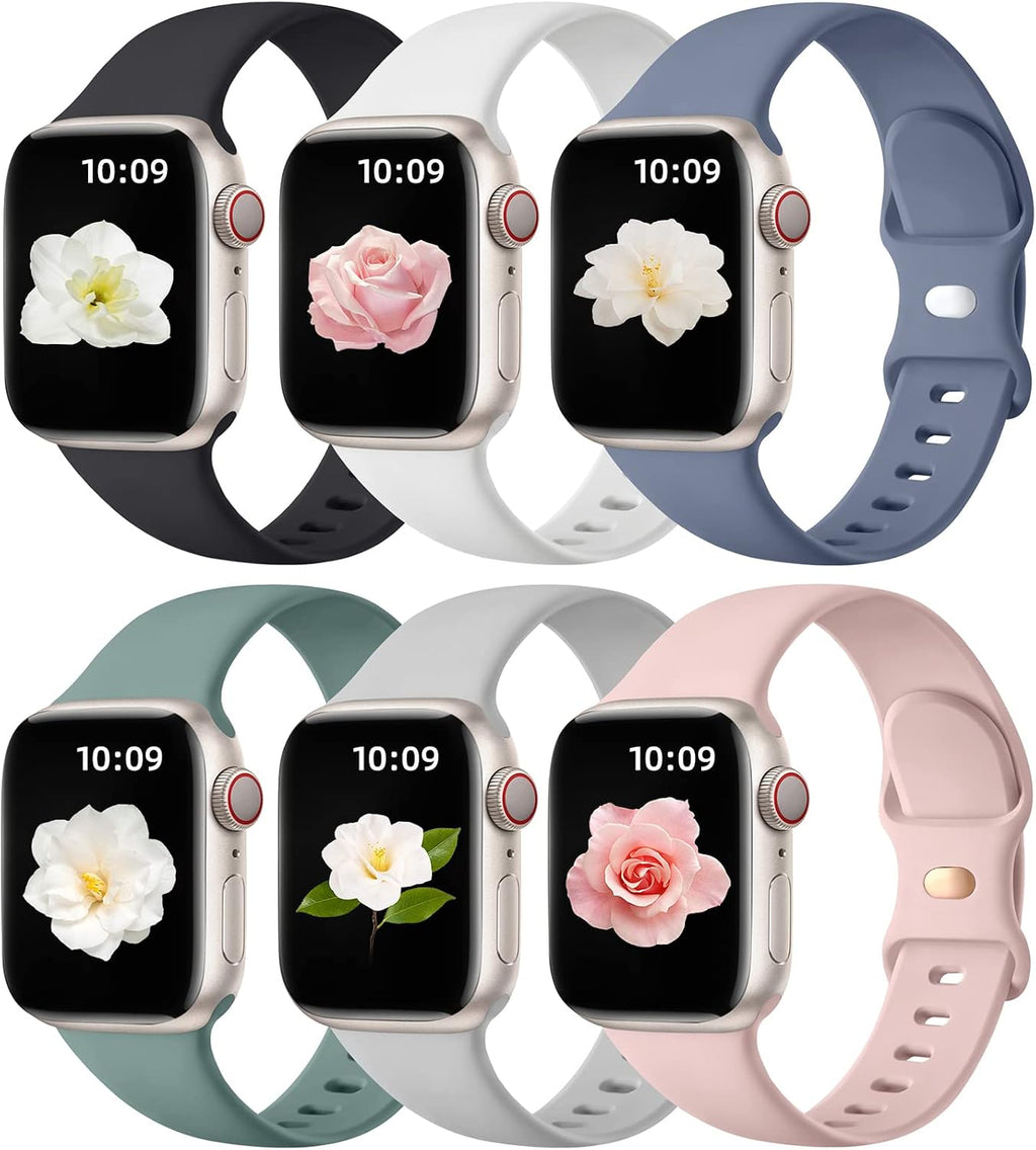 Compatible with Apple Watch Band 38mm 40mm 41mm 42mm 44mm 45mm 46mm 49mm Women Men, 6 Pack Silicone Sport Strap