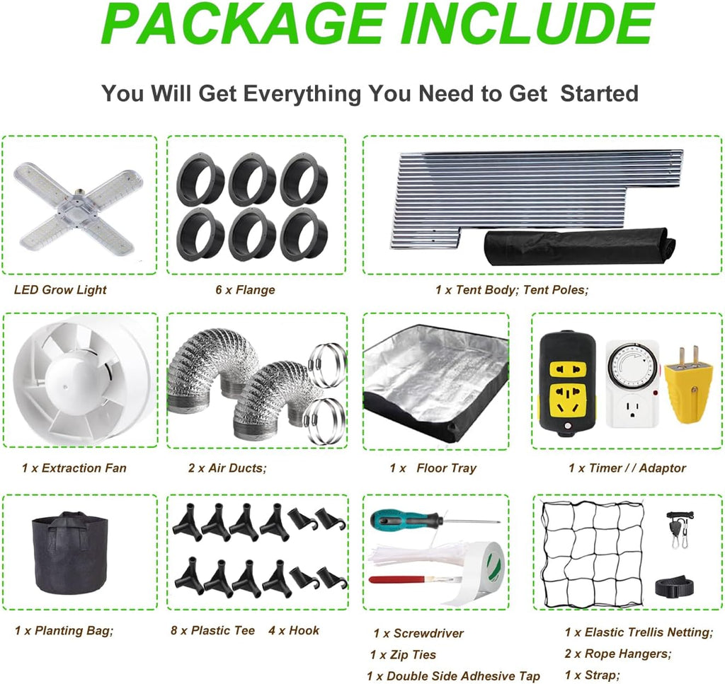 48"x48"x80" Grow Tent Kit Complete 4x4 ft High Reflective Mylar Indoor Grow Tent +Portable Full Spectrum LED Grow