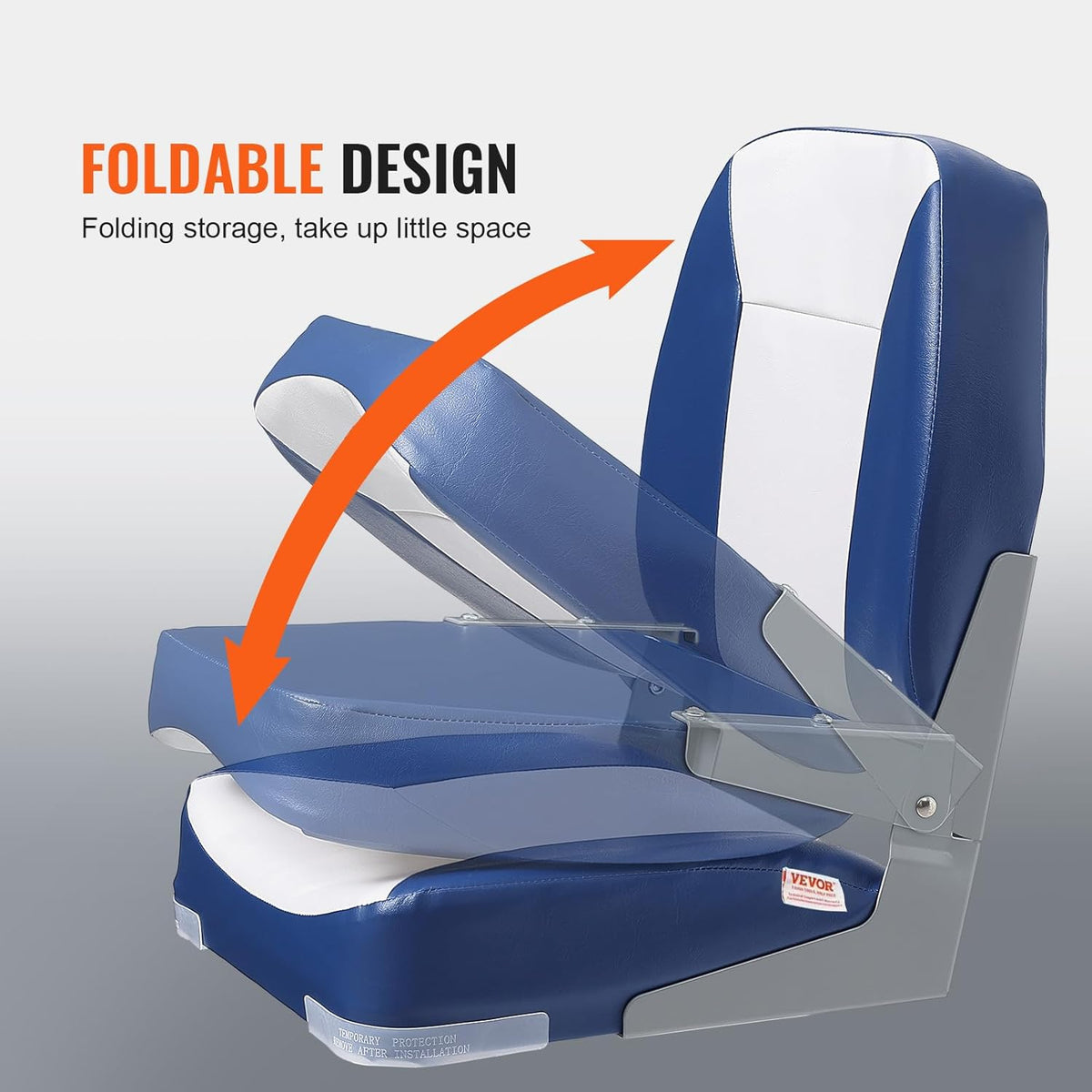 Folding Boat Seat, 18.9" Low Back Seat with Thickened Sponge Padding, Fold-Down Captain Chair for Fishing