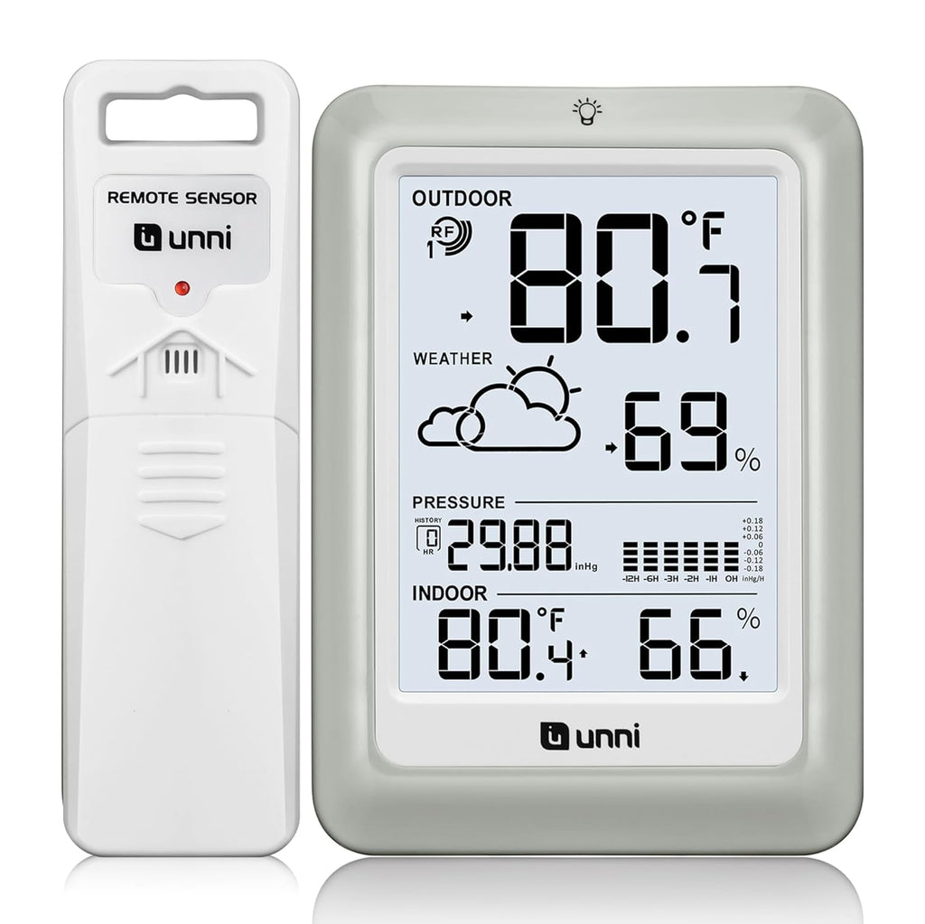 Indoor Outdoor Thermometer Wireless Weather Station 330ft Sensor | 330ft Range Sensor and Adjustable Brightness
