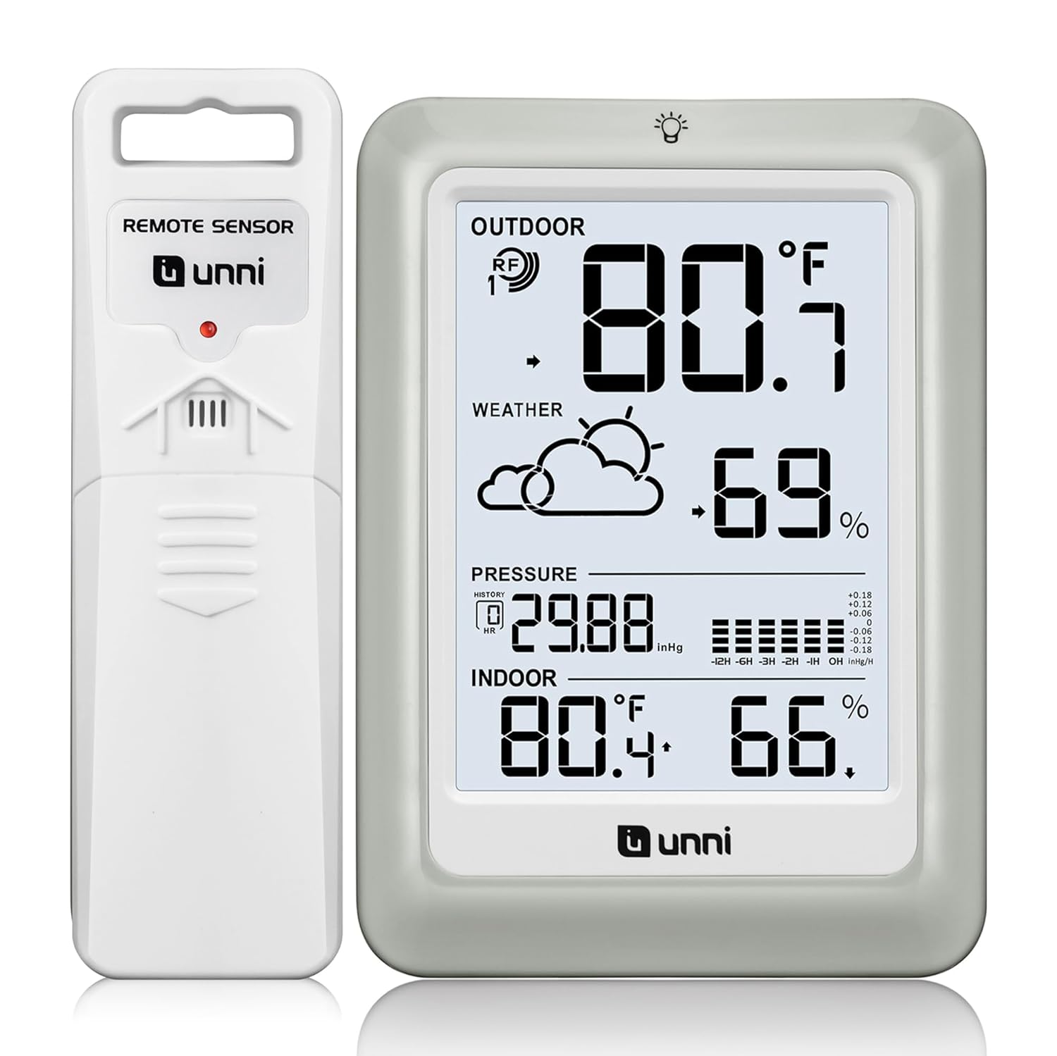 Indoor Outdoor Thermometer Wireless Weather Station 330ft Sensor | 330ft Range Sensor and Adjustable Brightness
