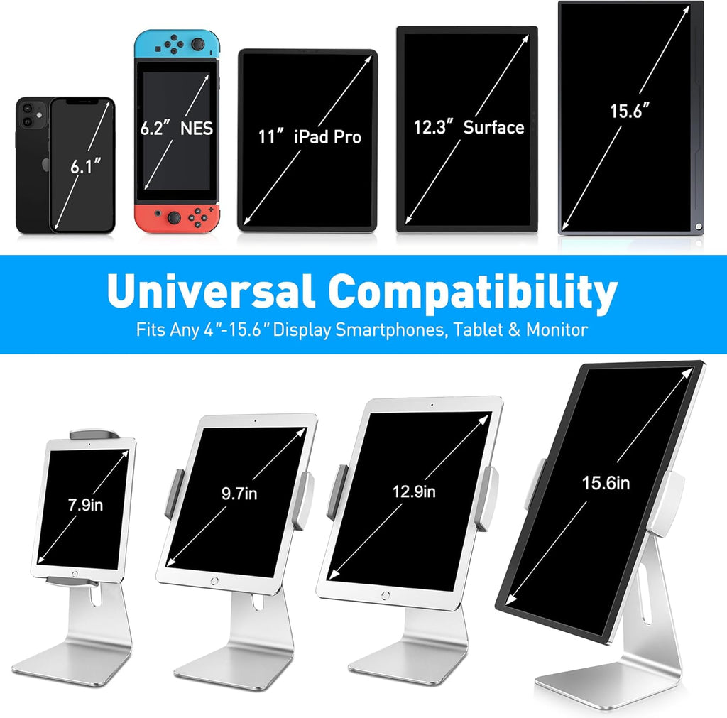 Elegant Tablet Stand, Aluminum iPad Stand Holder, Desktop Kiosk POS Stands for 7-15.6 inch iPad/Portable Monitor