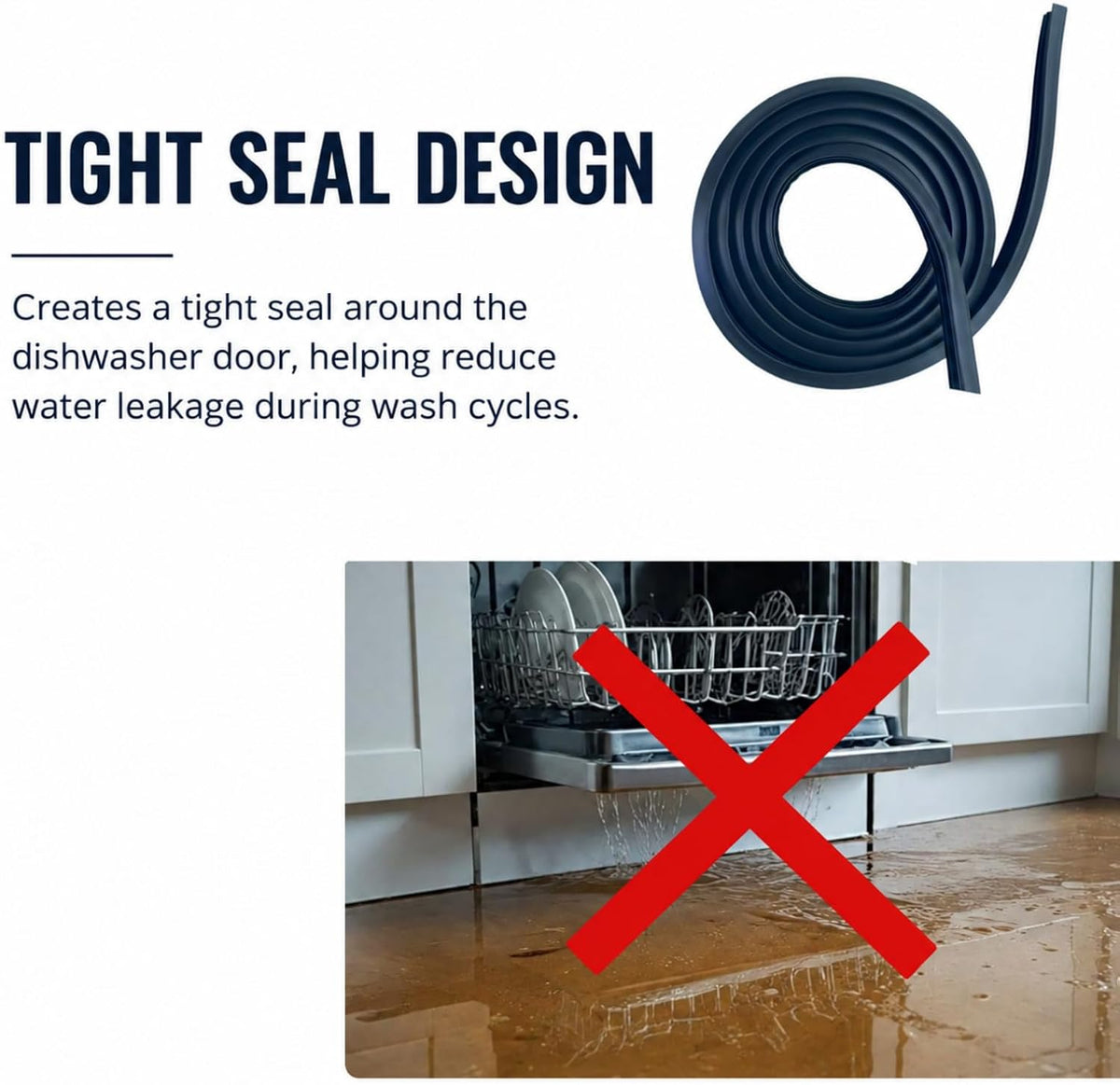 W11768590 Dishwasher Door Gasket Seal Replacement, Leak Resistant