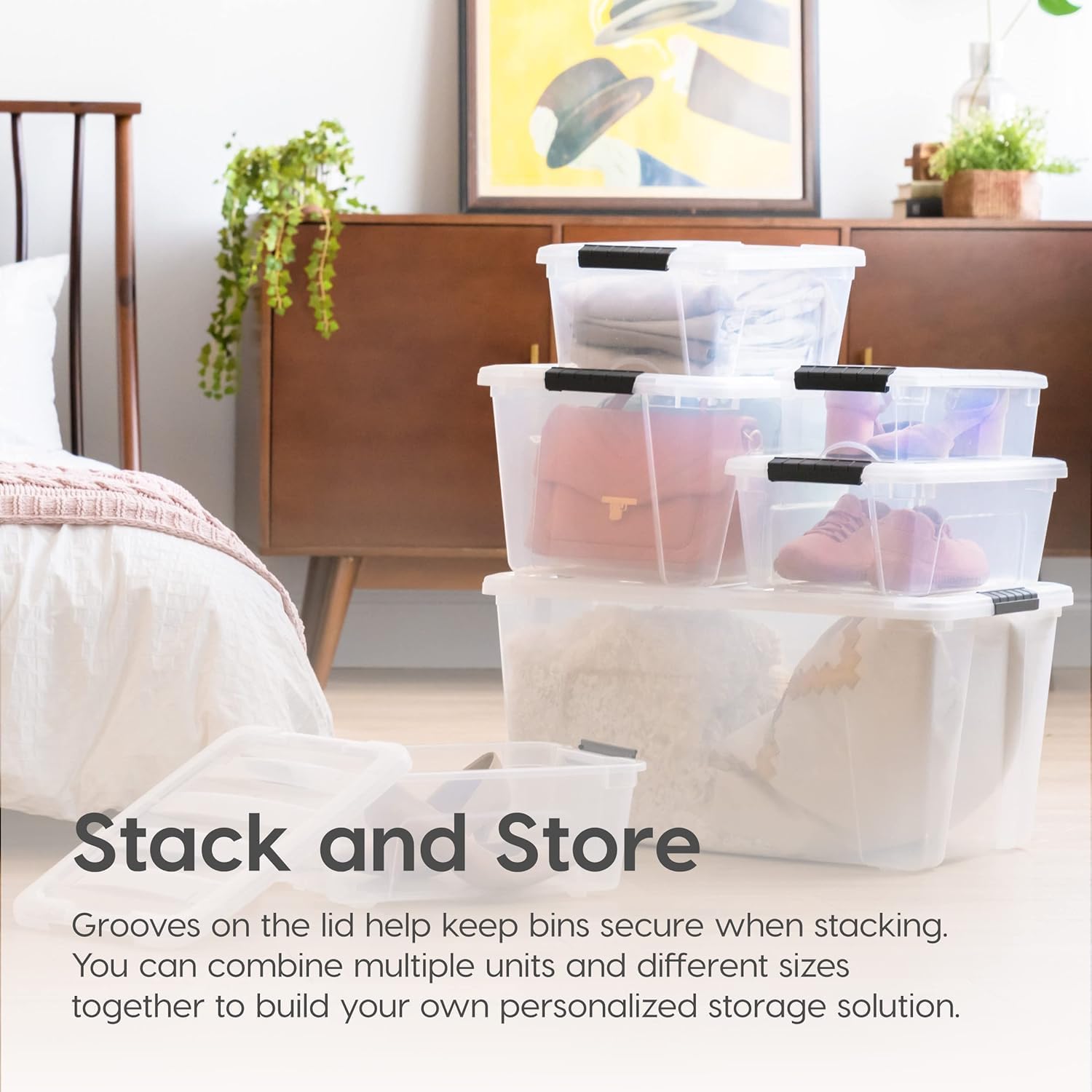 32 Qt Stackable Plastic Storage Bins with Lids, 4 Pack - BPA-Free, Made in USA - See-Through Organizing Solution