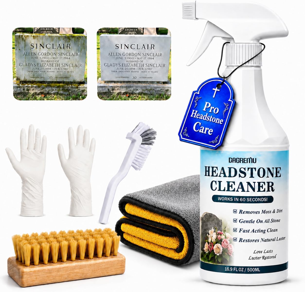 Headstone Cleaner for Graves, Effectively Removes Tough Moss & Dirt Stains