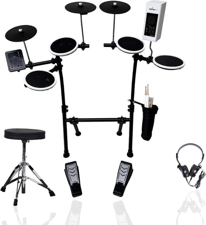 Electronic Drum Set With Amplifier 4 Quiet Mesh Pads, Electric Drum Kit For Beginngers with Cymbals, USB MIDI, 2
