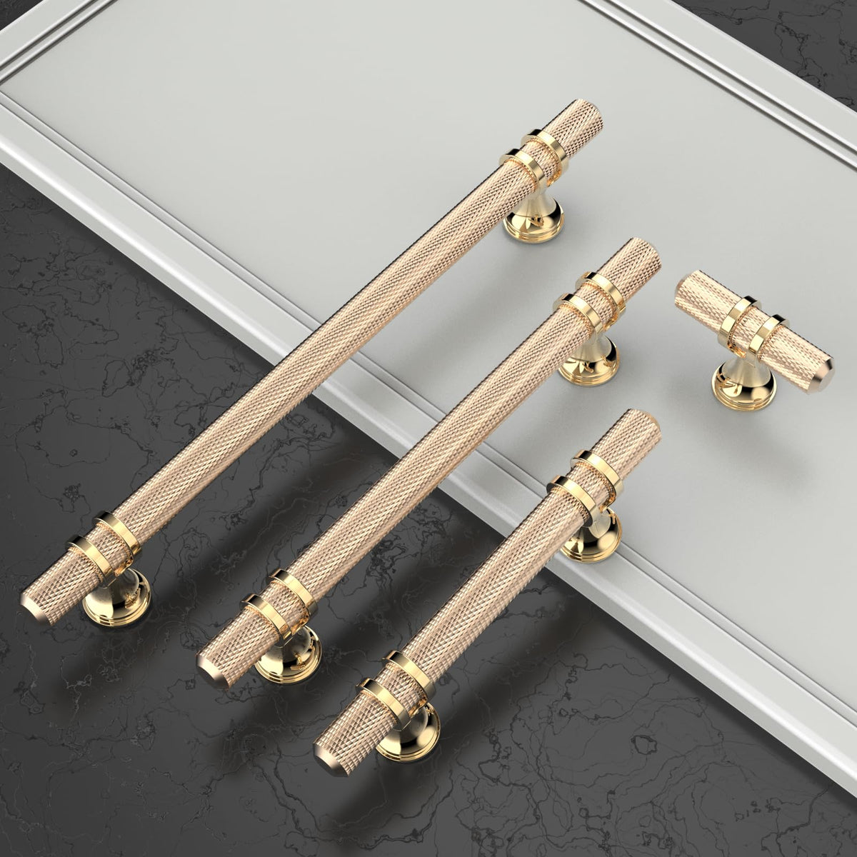 10 Pack 3"(76mm) Gold Cabinet Pulls Knurled Kitchen Cabinet Handles Drawer Pulls Brushed Brass Cupboard Hardware for