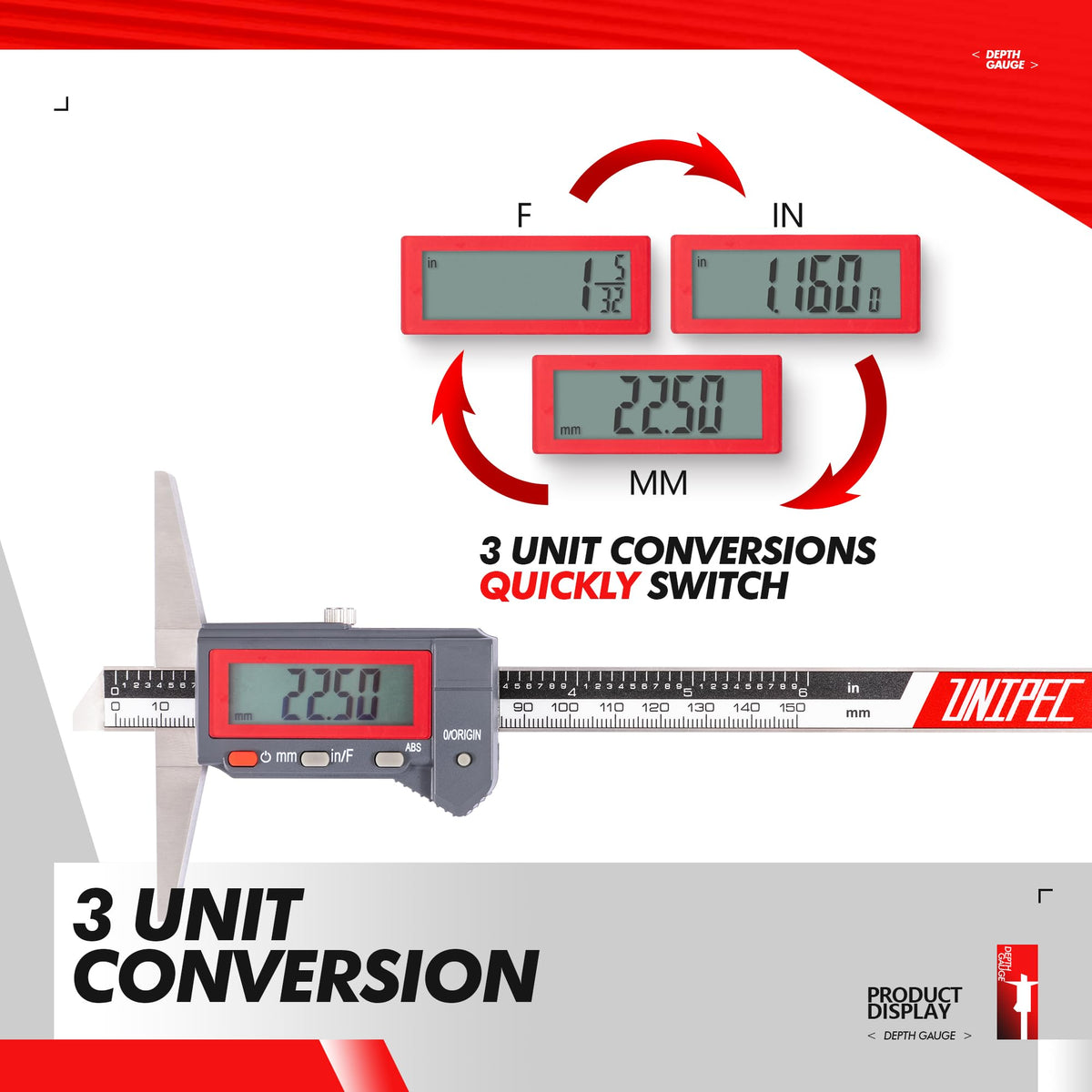 UNIPEC Absolute Digital Depth Caliper 0-150mm / 0-6"