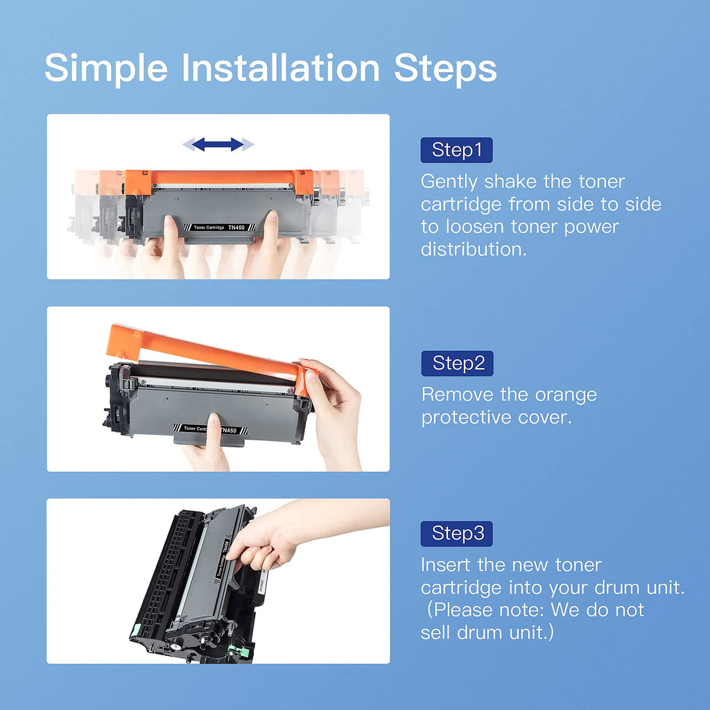Replacement for Brother TN450 TN-450 TN420 Toner Cartridge 2 Pack