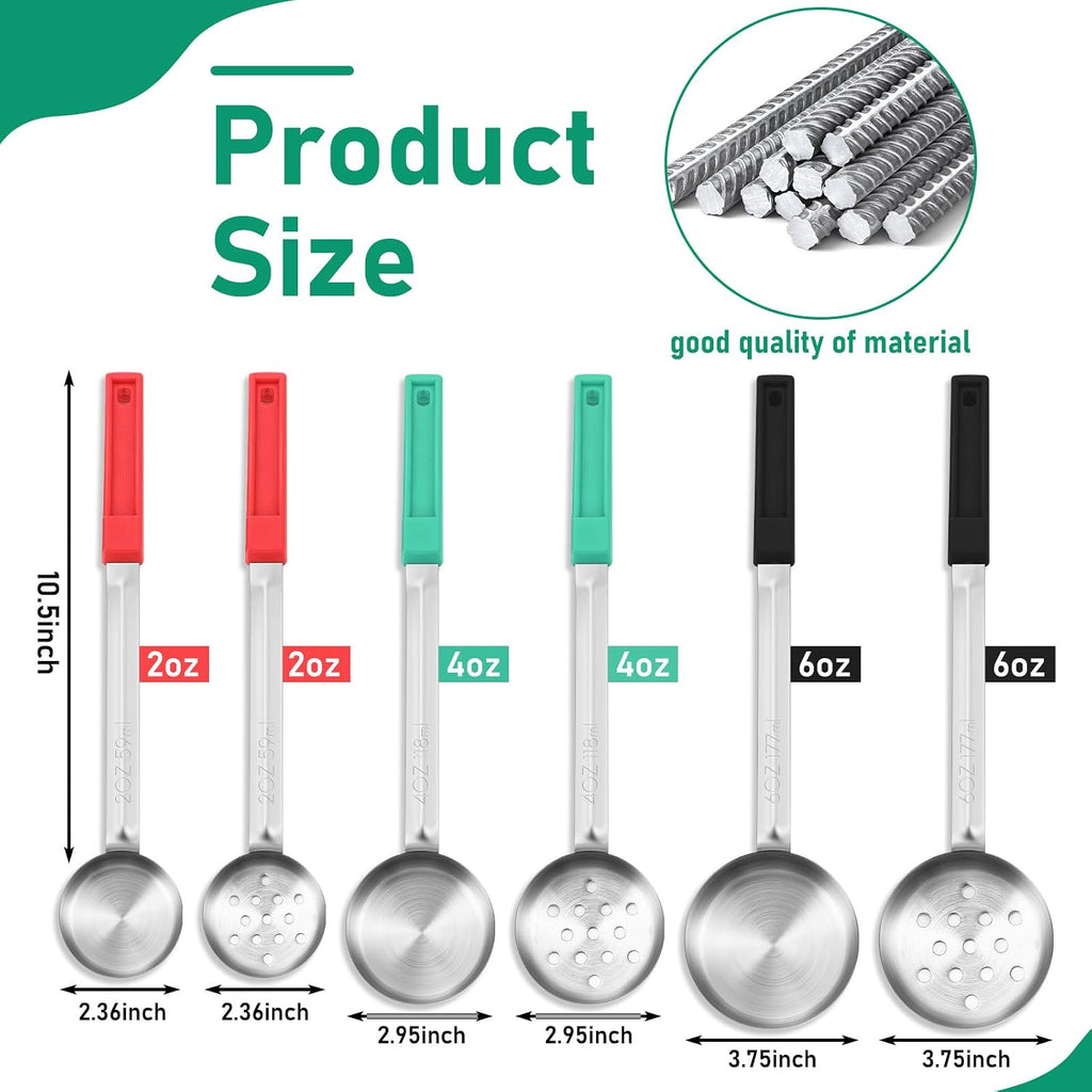 6 Pcs Portion Control Serving Spoons, Restaurant Measuring Serving Ladle Utensils, Portion Control Slotted and
