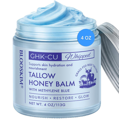 Copper Peptide GHK-Cu Beef Tallow: Grass-Fed Blue Balm for Mature Skin - Face and Body Moisturizer with Methylene