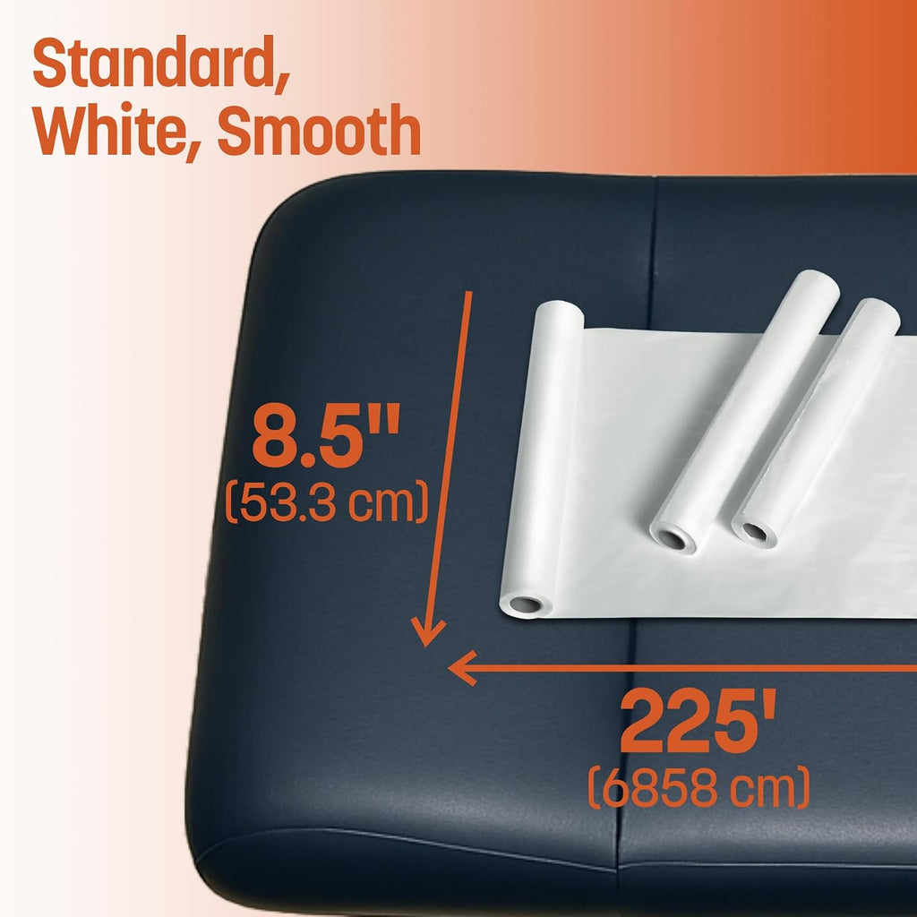 Headrest Exam Table Paper, Smooth, 8.5" x 225", 12 Rolls/Case, Disposable Medical Table Paper for Chiropractors