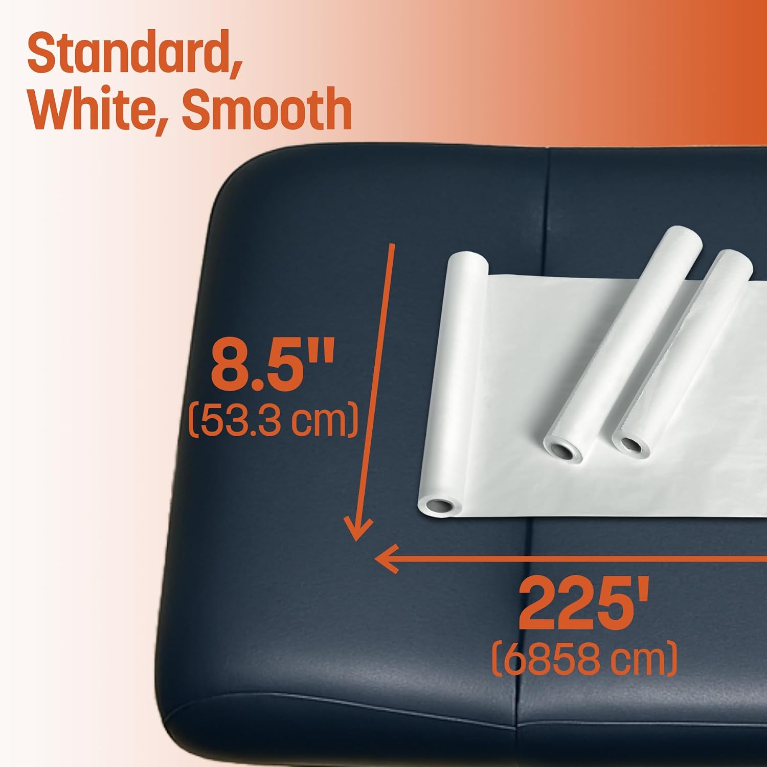 Headrest Exam Table Paper, Smooth, 8.5" x 225", 12 Rolls/Case, Disposable Medical Table Paper for Chiropractors