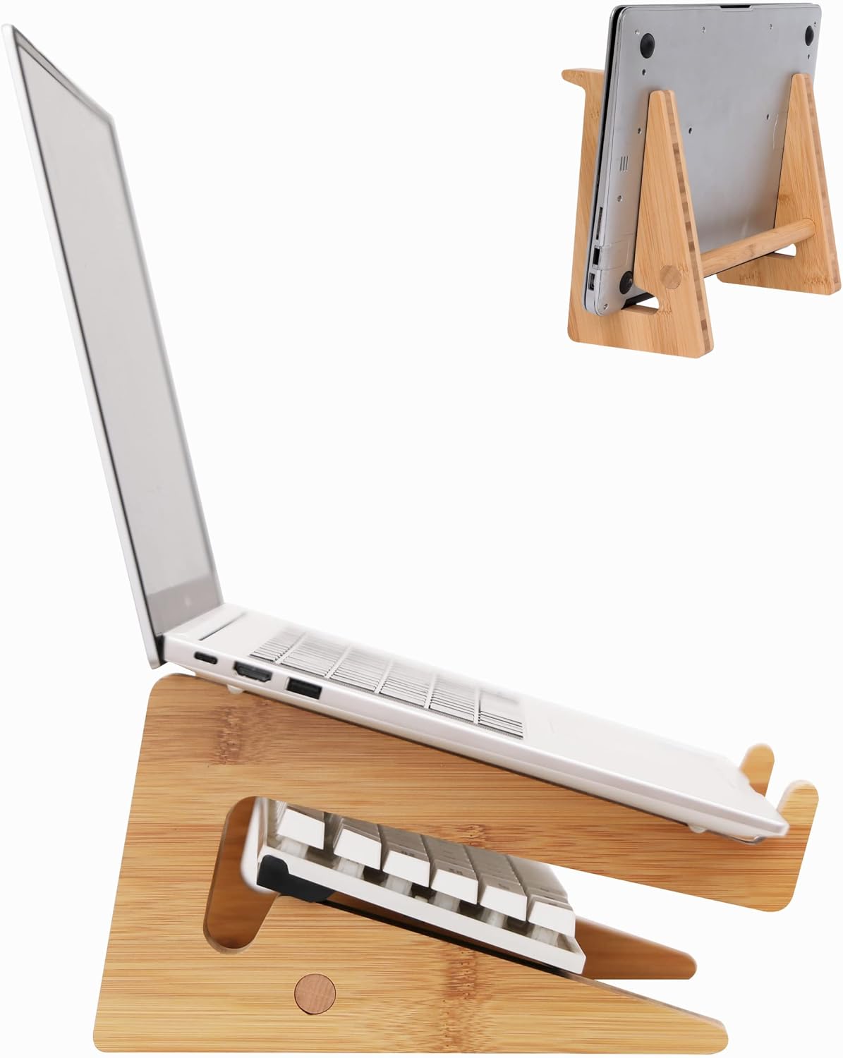 Nuvograin Laptop Stand, Wooden Vertical Laptop Stand for Desk, Bamboo Laptop Stand Compatible with MacBook Air