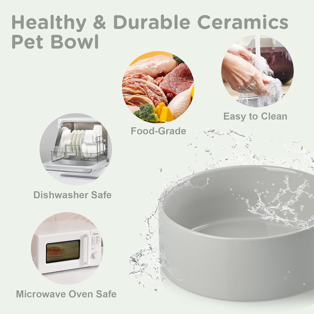 Elevated Dog Bowls Ceramic, 6.1'' Dogs and Cat Food Water Bowls Raised with Non-Slip Bamboo Stand for Medium Sized