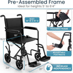 Vive Lightweight Transport Wheelchair for Seniors - Portable, Folding, 19''