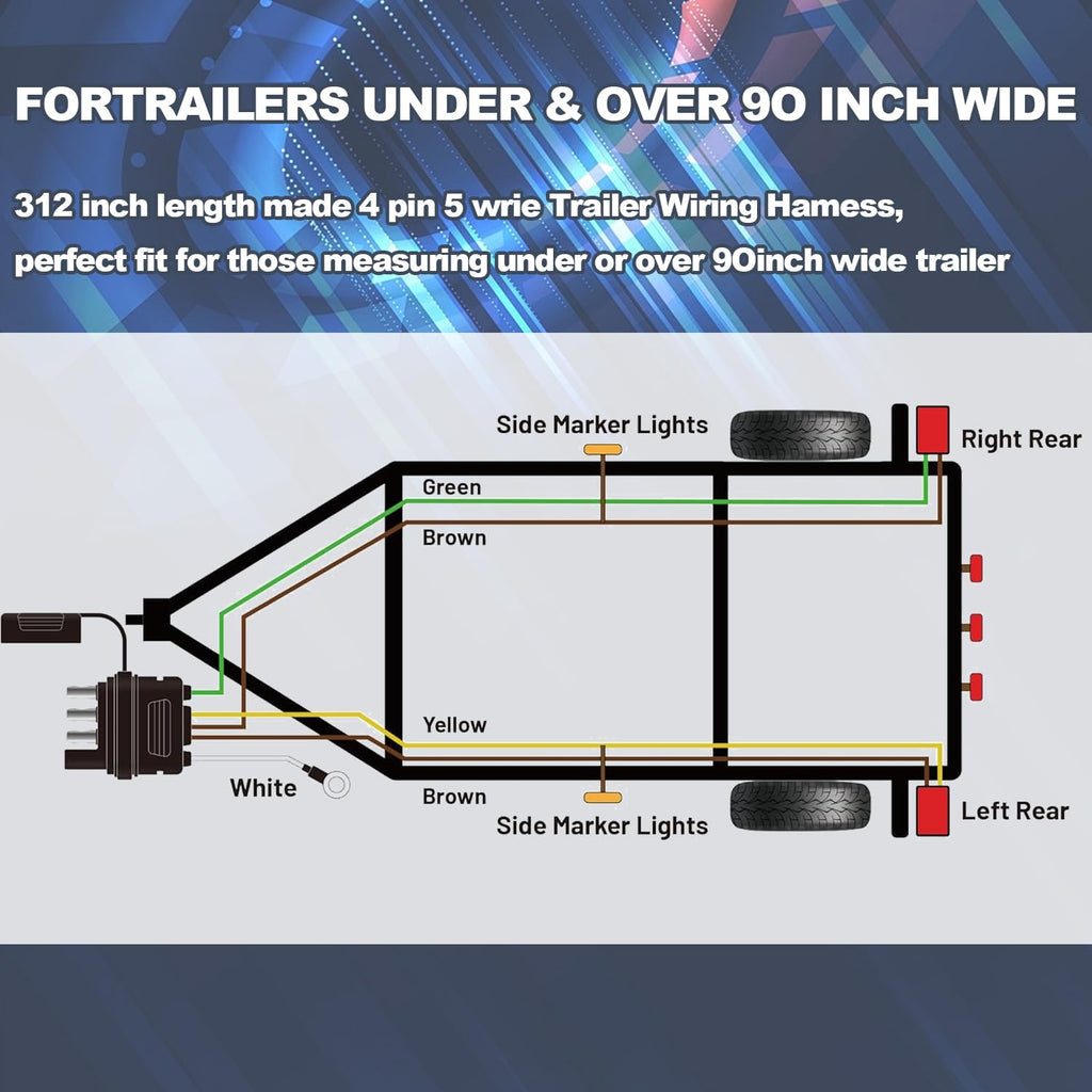 26FT Trailer Wiring Harness Kit, 4 Pin 5 Wire Trailer Wiring Harness
