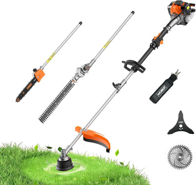 5-in-1 Gas Weed Eater 25.4CC Powerful 17" Grass Trimmer | 2-Stroke 3T/40T Brush Cutter, Hedge Trimmer & Pole Saw