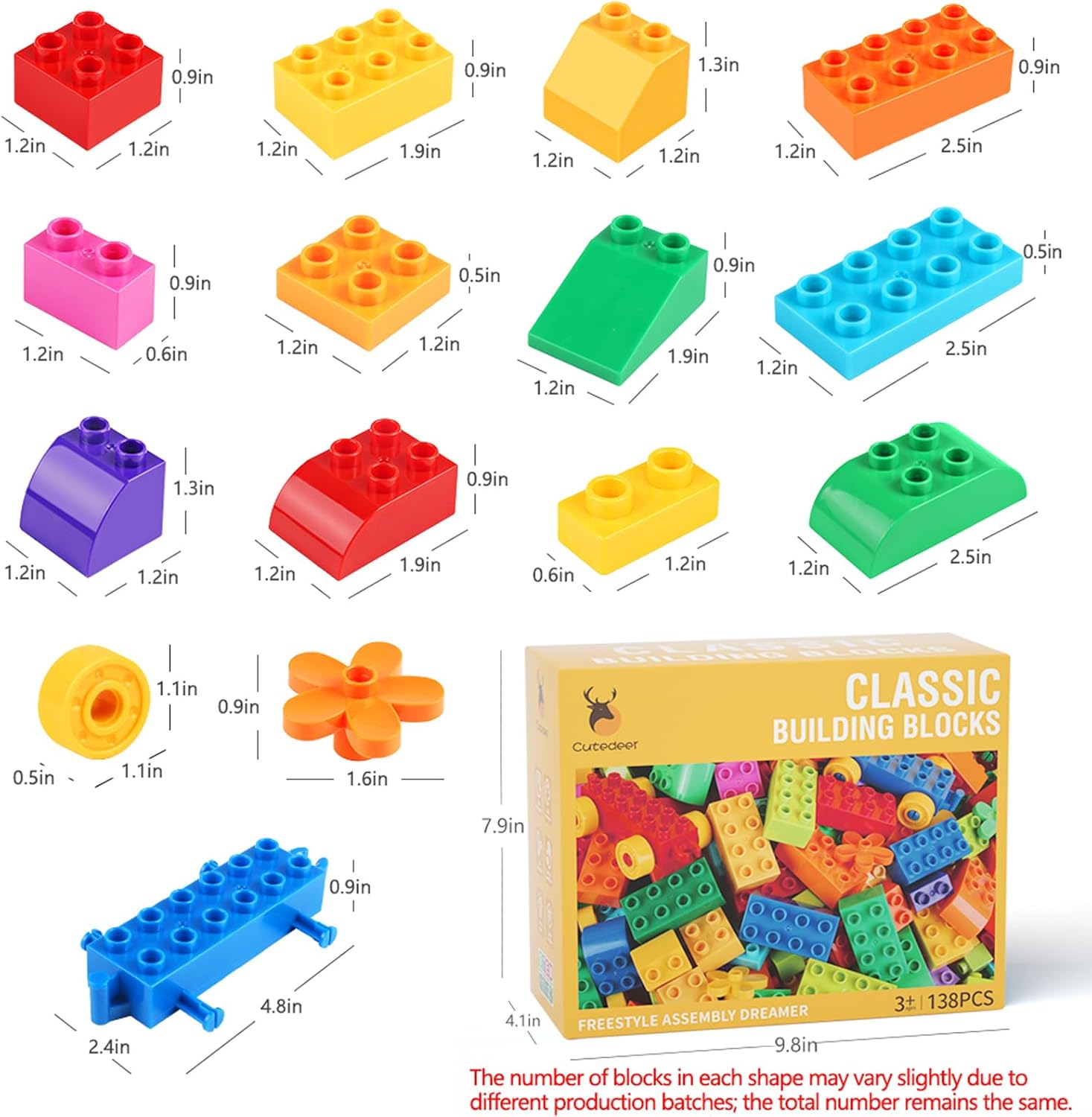 138 Piece Building Blocks for Kids Toddlers, Classic Big Bricks Set Compatible with All Major Brands, STEM Large