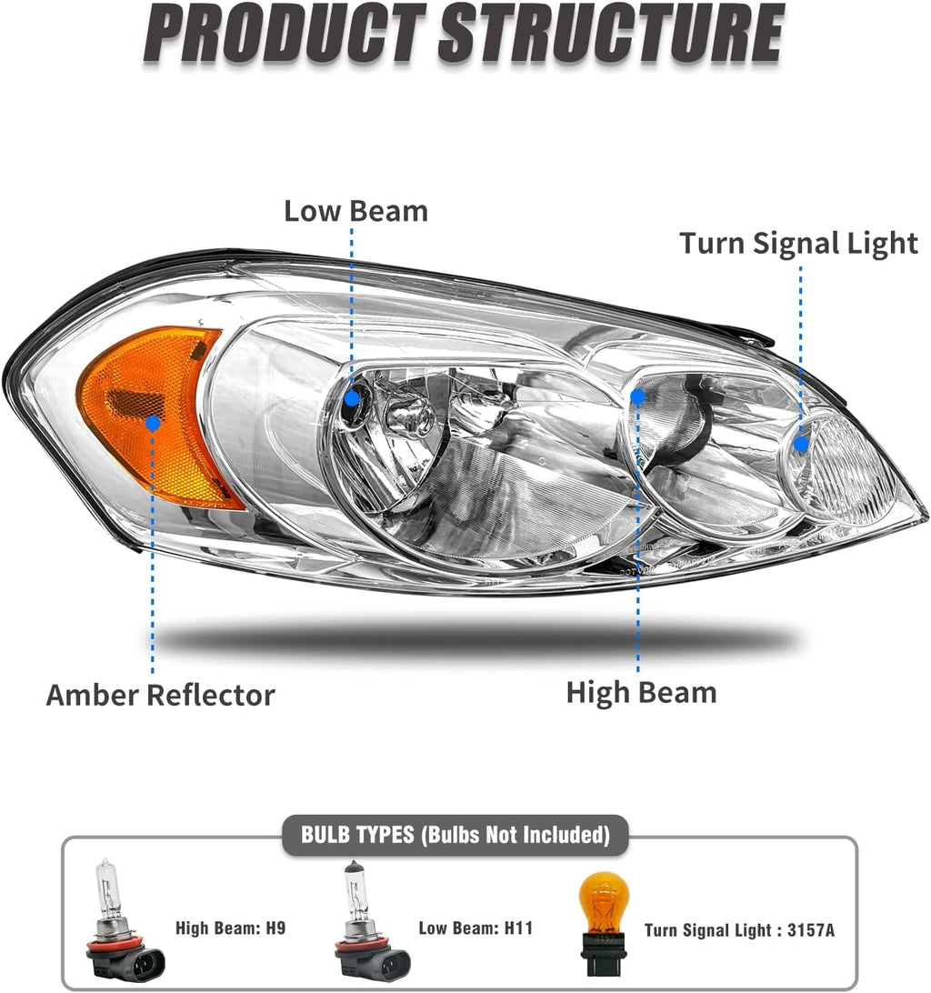 for 2006-2016 Chevy Monte Carlo & Chevy Impala Headlight