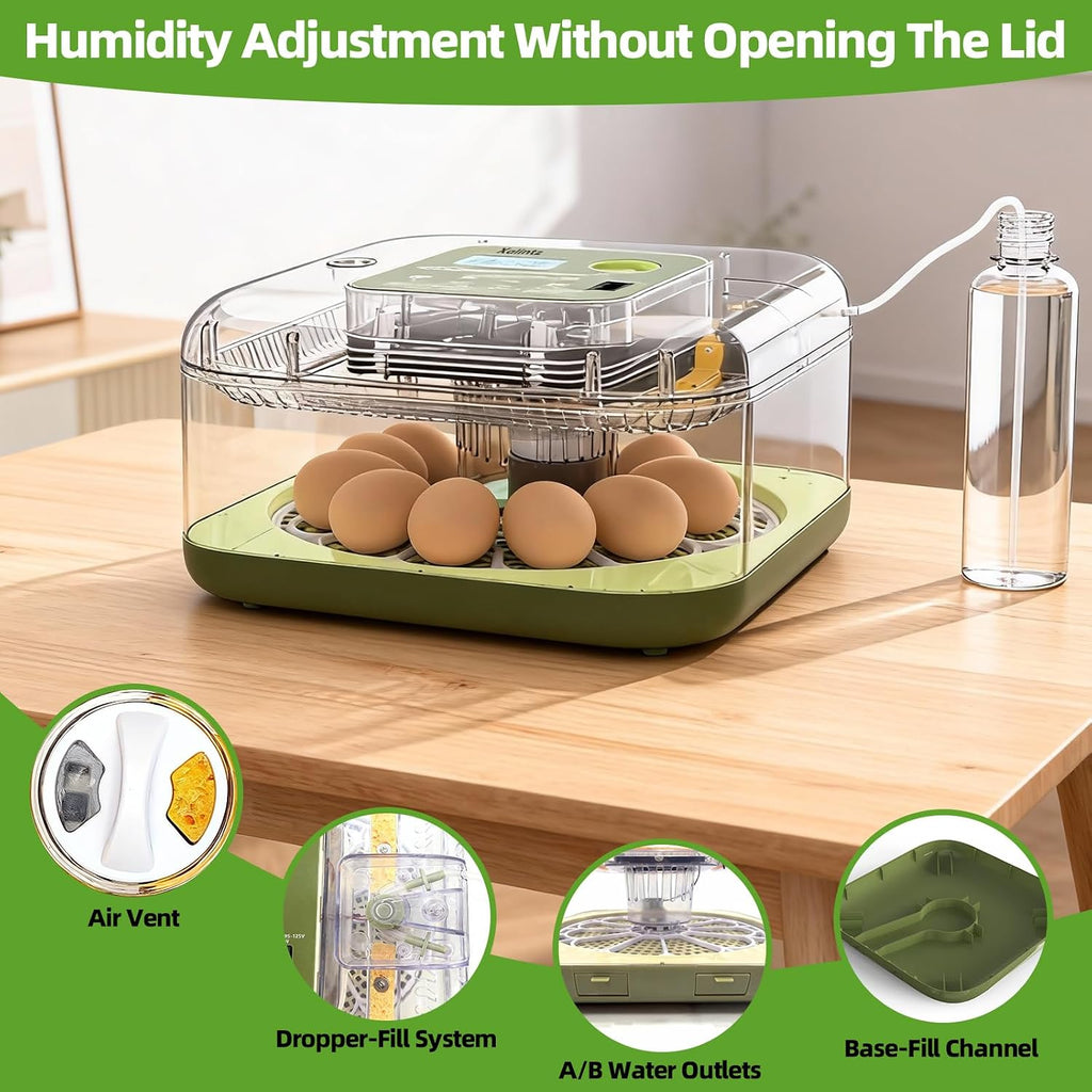 12 Egg Incubator for Hatching Eggs with Automatic Turning, Temperature & Humidity Display, Egg Candler, and Hatch Day