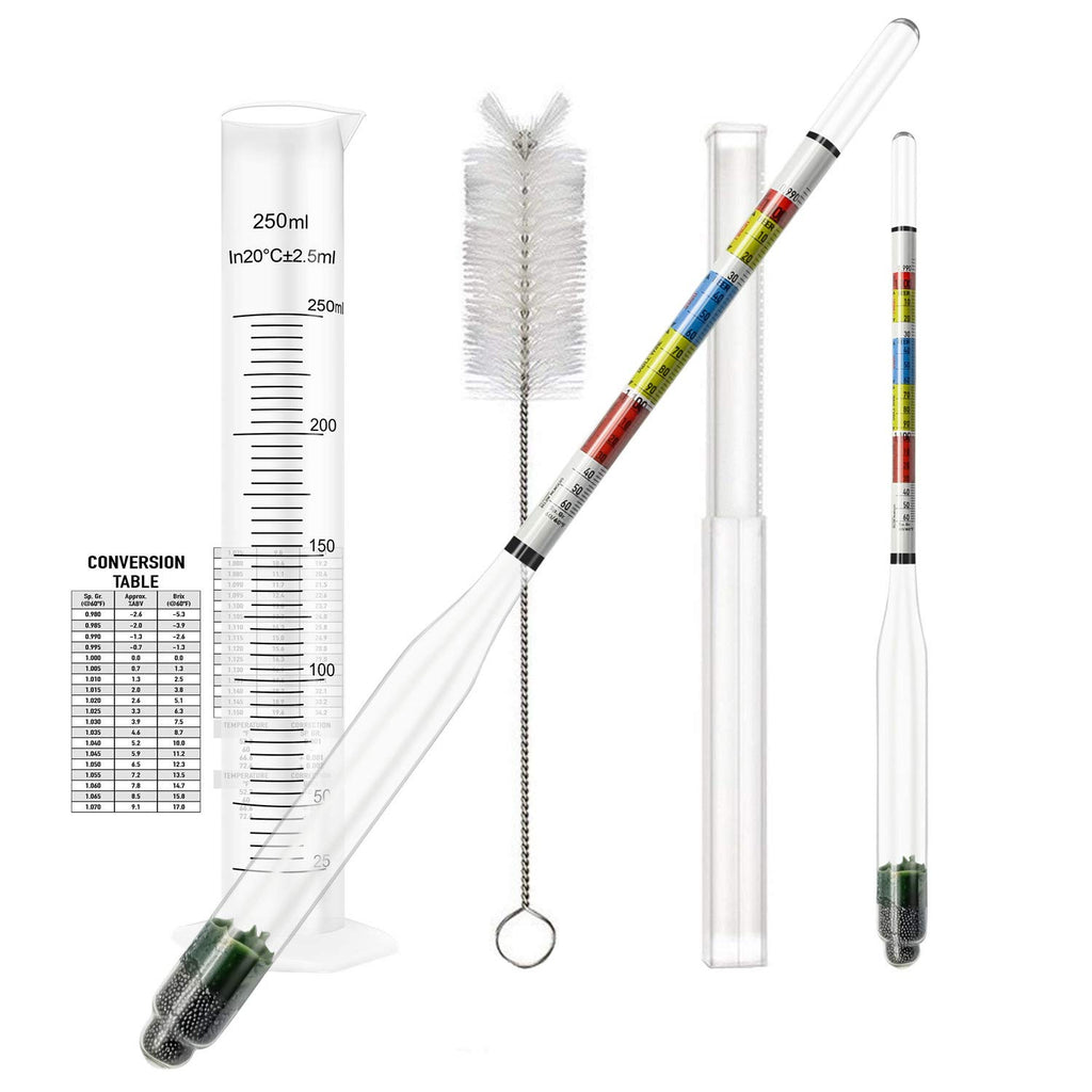 Triple Scale Alcohol Hydrometer(2 pcs)and Test Jar for Home Brew, Wine, Beer, Mead, Cider & Kombucha - Combo Set of