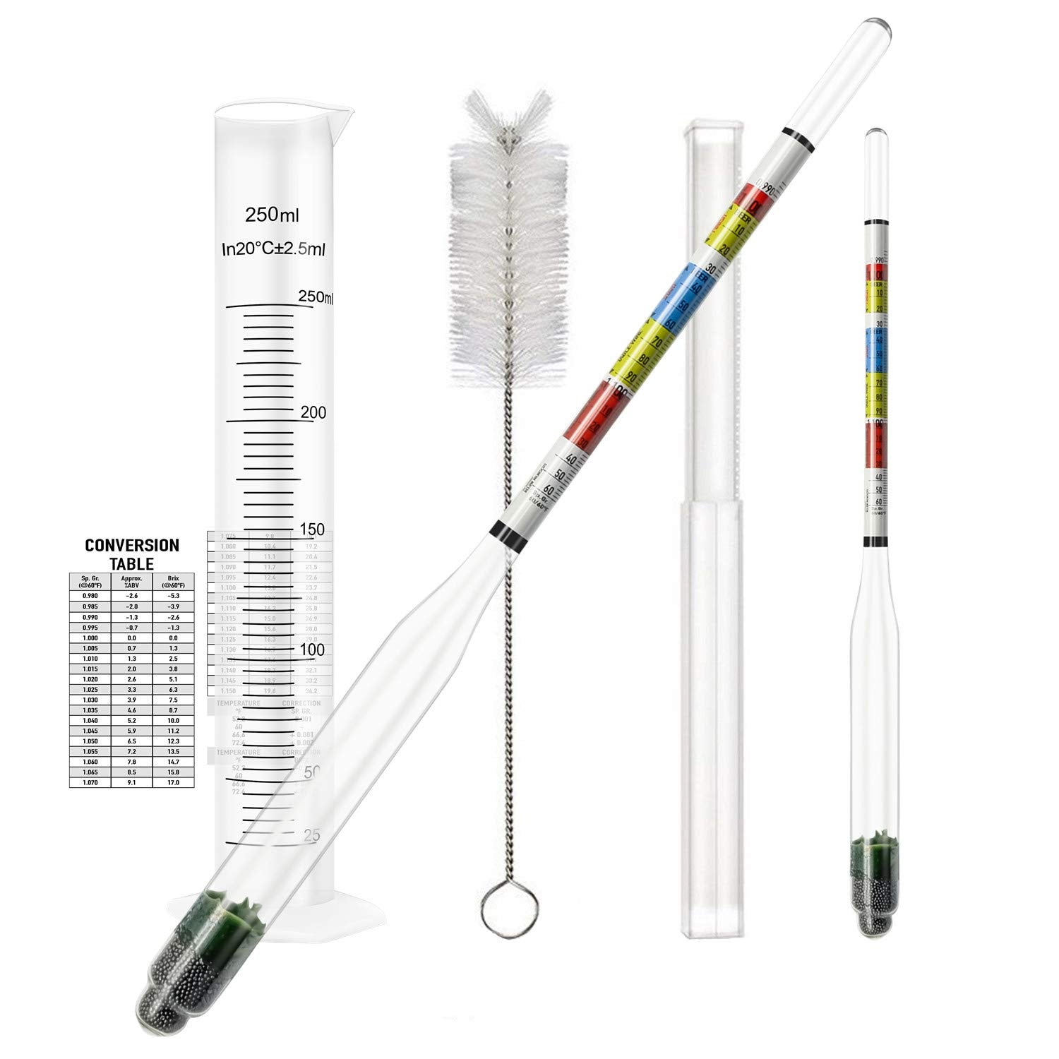 Triple Scale Alcohol Hydrometer(2 pcs)and Test Jar for Home Brew, Wine, Beer, Mead, Cider & Kombucha - Combo Set of