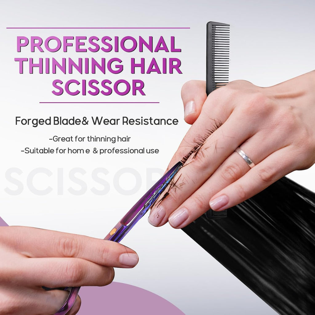 Hair Cutting Scissors Set - 10 PCS Professional Haircut Shears Purple | Thinning Shear for Hair Cutting with 30