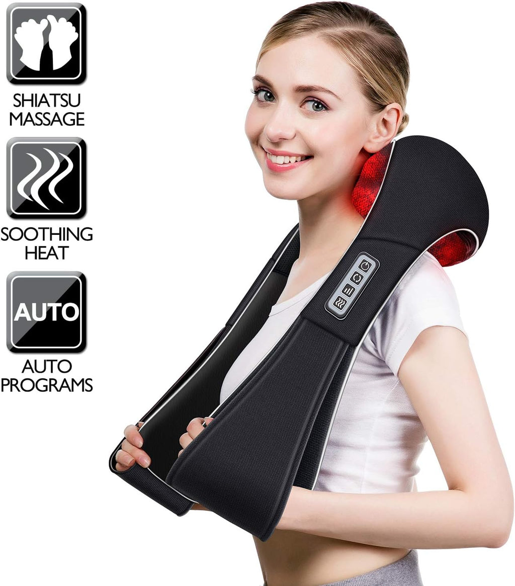 Christmas Women Men Gifts, Shiatsu Neck and Shoulder Massager with Heat Deep Tissue Kneading Sports Recovery