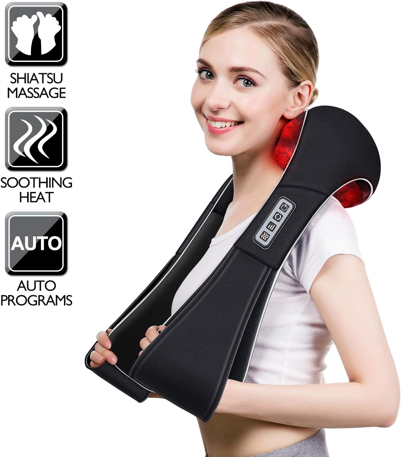 Christmas Women Men Gifts, Shiatsu Neck and Shoulder Massager with Heat Deep Tissue Kneading Sports Recovery