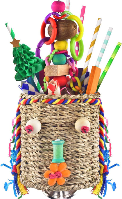 Bird Toys, Parrot Grass Basket and Shredding Foraging for Parakeets, Cockatiels, Conures, Small and Medium Bird Cage