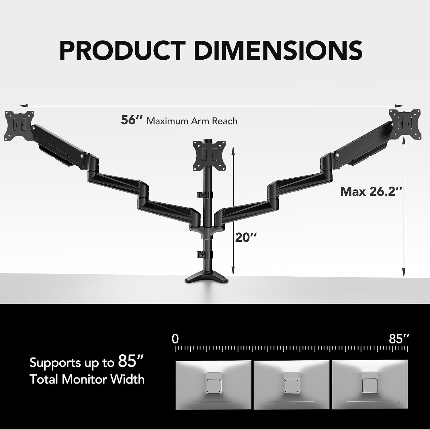 Triple Monitor Mount for 17 to 32 inch Screens, Adjustment Gaming Triple Monitor Stand with Swivel, Tilt, Rotation