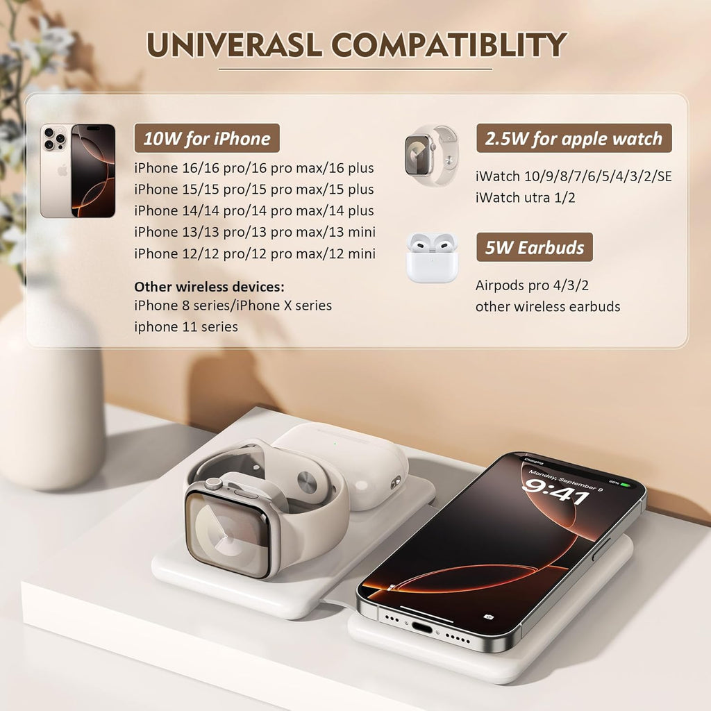 Magnetic Wireless Charger for iPhone: 3 in 1 Travel Charging Station for Apple Devices for iPhone 17 Air 16 15 14 13