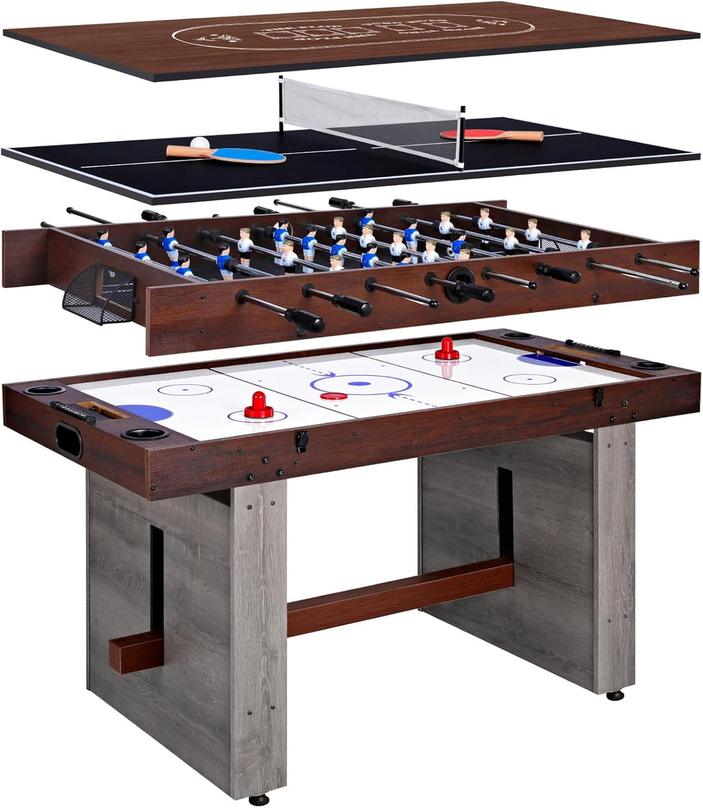 4-in-1 Combo Game Table 55" Multi-Game Table with Foosball, Electric Air Hockey (Powerful 700mA Motor), Ping Pong &