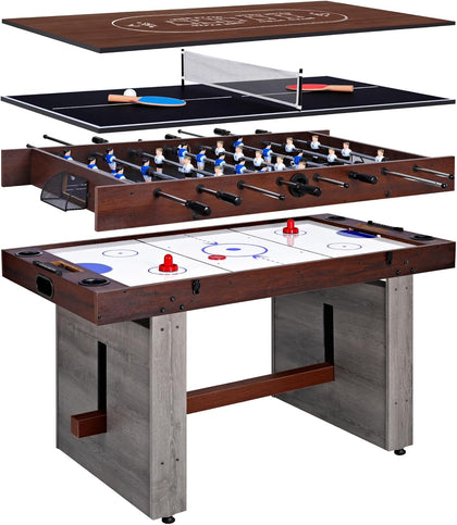4-in-1 Combo Game Table 55" Multi-Game Table with Foosball, Electric Air Hockey (Powerful 700mA Motor), Ping Pong &
