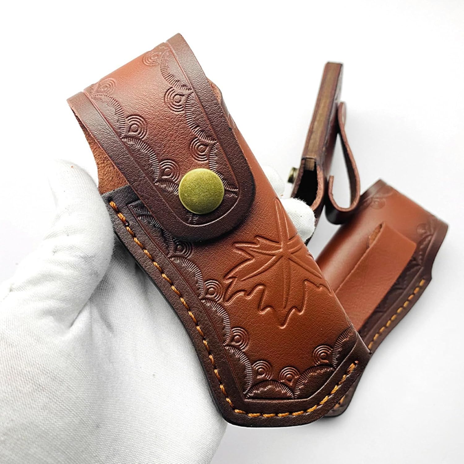 Leather Knife Sheath,Carry Snap Case for Pocket Folding Knife Waist Pouch EDC Holster Belt Loop Brown Outdoor Hunting