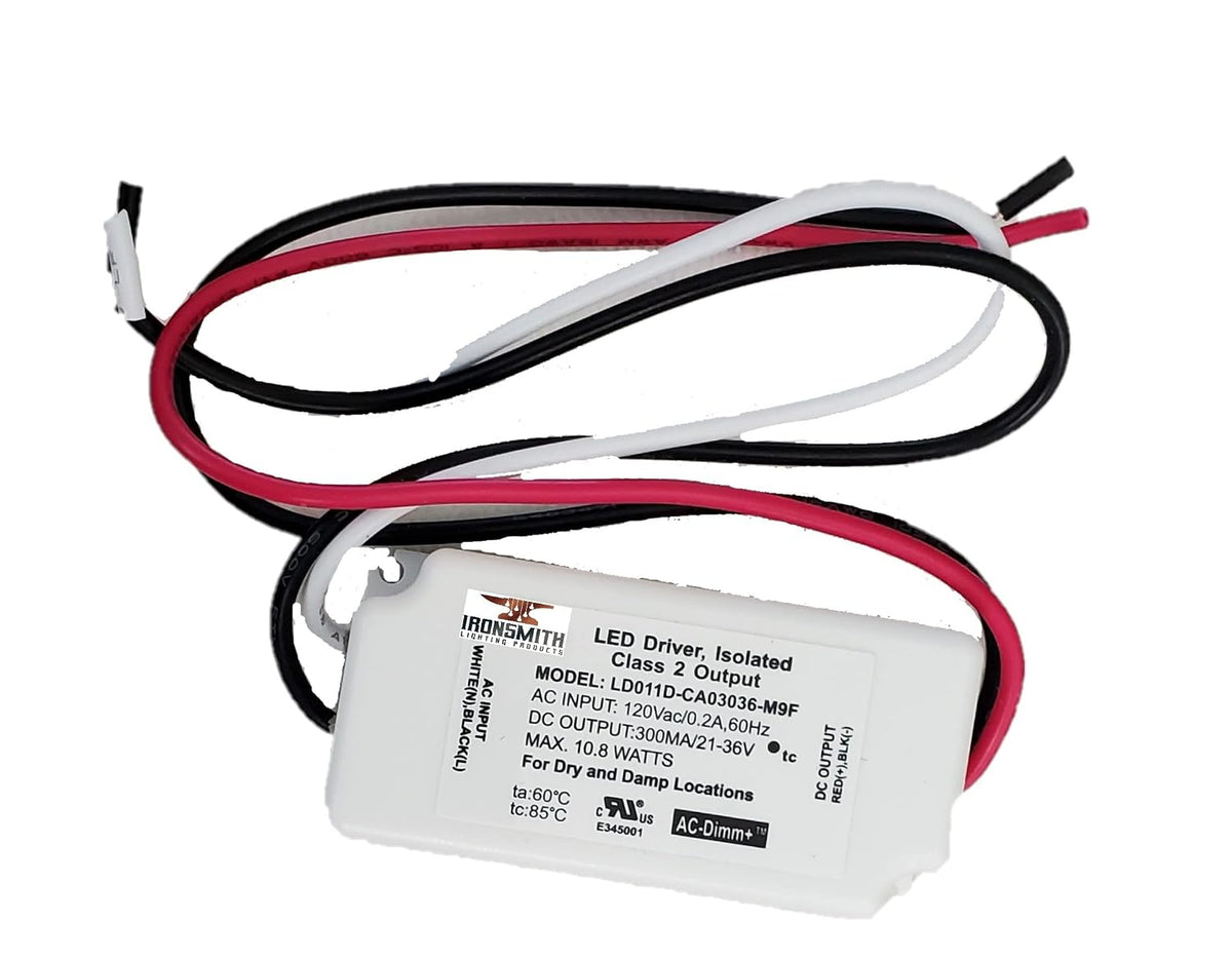 Ironsmith Lighting Products - Constant Current LED Driver Transformer (21-36 Volt | 10.8 Watt | Dimmable)