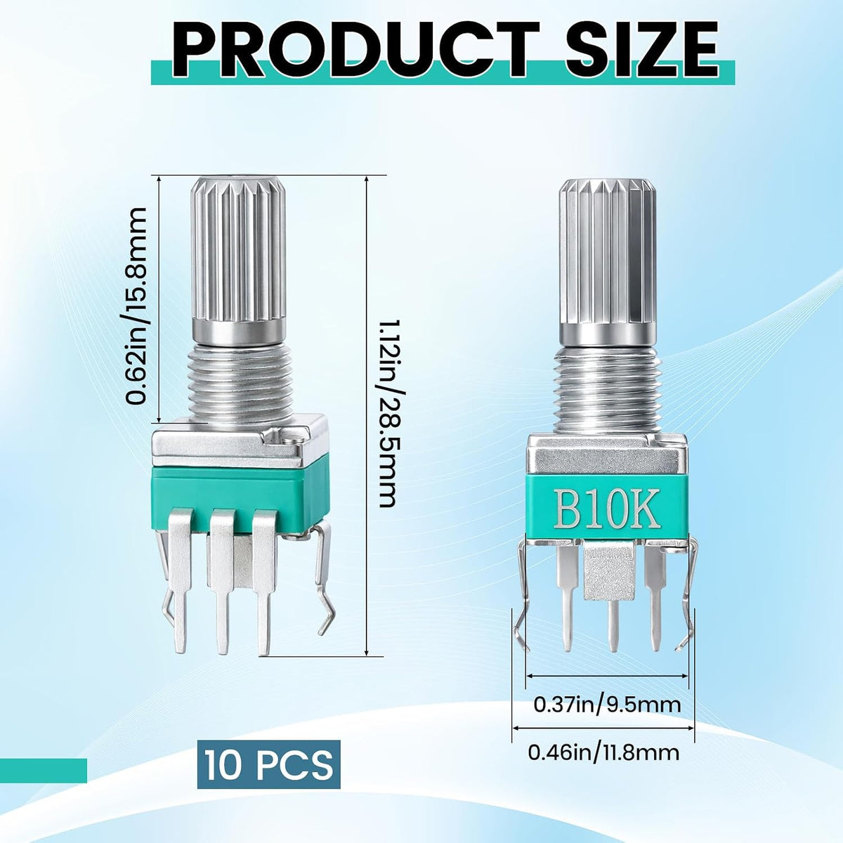 10 Pcs B10K Potentiometer Variable Resistor RK097 15mm Shaft
