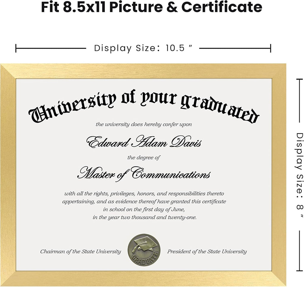 Certificate Frame, 8.5 by 11 Diploma Frames, 1 Pack, Gold | Clear Plexiglass, 8.5x11 Document Degree Frames for