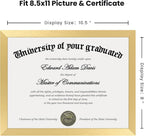 Certificate Frame, 8.5 by 11 Diploma Frames, 1 Pack, Gold | Clear Plexiglass, 8.5x11 Document Degree Frames for