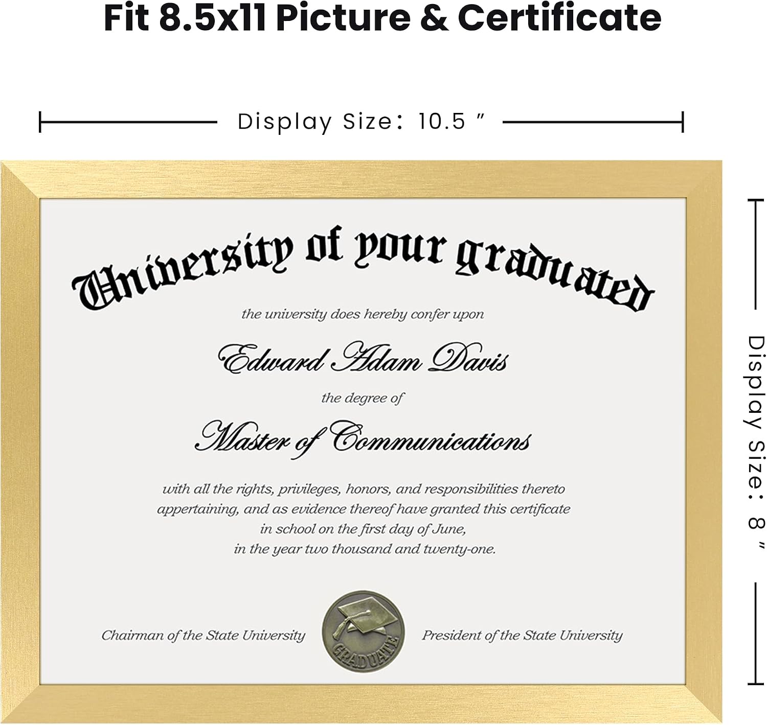 Certificate Frame, 8.5 by 11 Diploma Frames, 1 Pack, Gold | Clear Plexiglass, 8.5x11 Document Degree Frames for