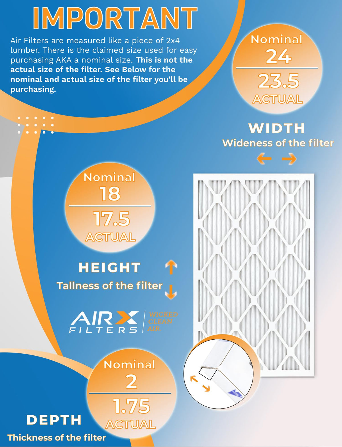 18x24x2 Furnace & AC Filter MERV 8 Dust 12-Pack