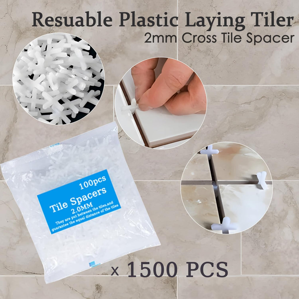 Tile Leveling System Kit,300pcs Reusable 1/16" Tile Leveler Spacers+1500pcs Cross-shaped Tile Spacers+6pcs