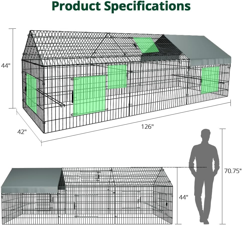 Chicken Coop, 130"×40"×40" Chicken Run Pen with Cover for Yard