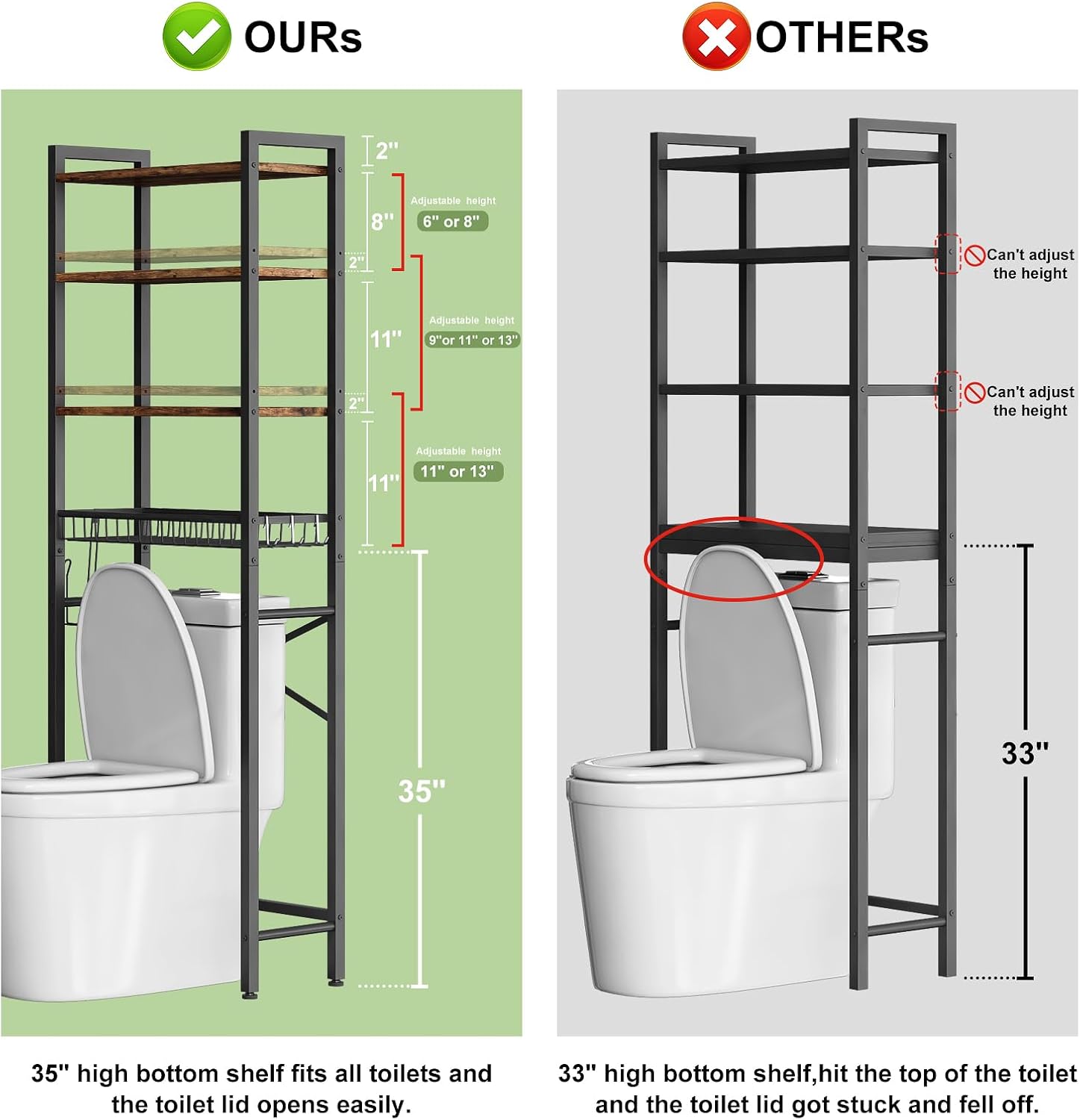 Over-The-Toilet Storage Rack, 4-Tier Bathroom Organizer Shelf Over Toilet with Adjustable Shelf and Basket